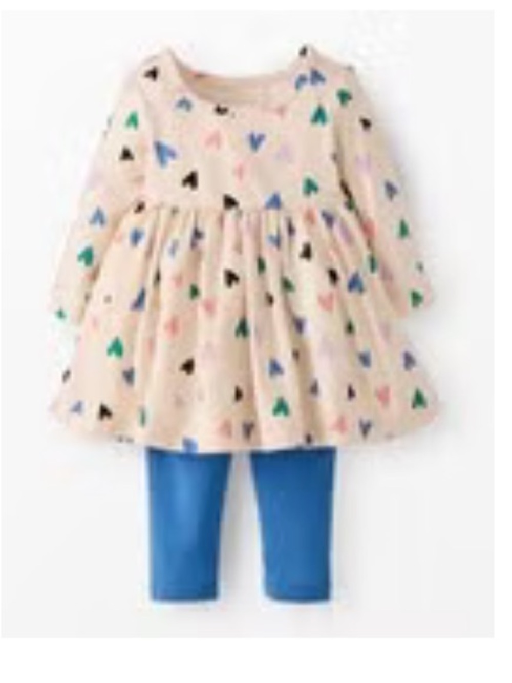 Girls Heart Print Long Sleeve Dress with Blue Leggings